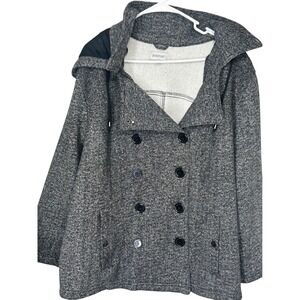 Avenue Black Double Breasted Hooded Coat Inner Fleece Women's Size 26/28